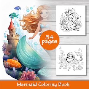 Mermaid Coloring Book for Kids, 54 Magical Fantasy Pages, Cute & Whimsical Underwater Adventures, Printable Digital Download