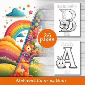 Libro para colorear del alfabeto para niños: letras de la A a la Z con ilustraciones divertidas. ¡Actividad imprimible, educativa y creativa para aprender de forma divertida!