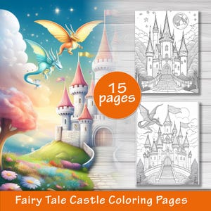 Páginas para colorear de castillos de cuentos de hadas para niños: 15 diseños encantadores con castillos mágicos, estrellas y arcoíris - Diversión para imprimir