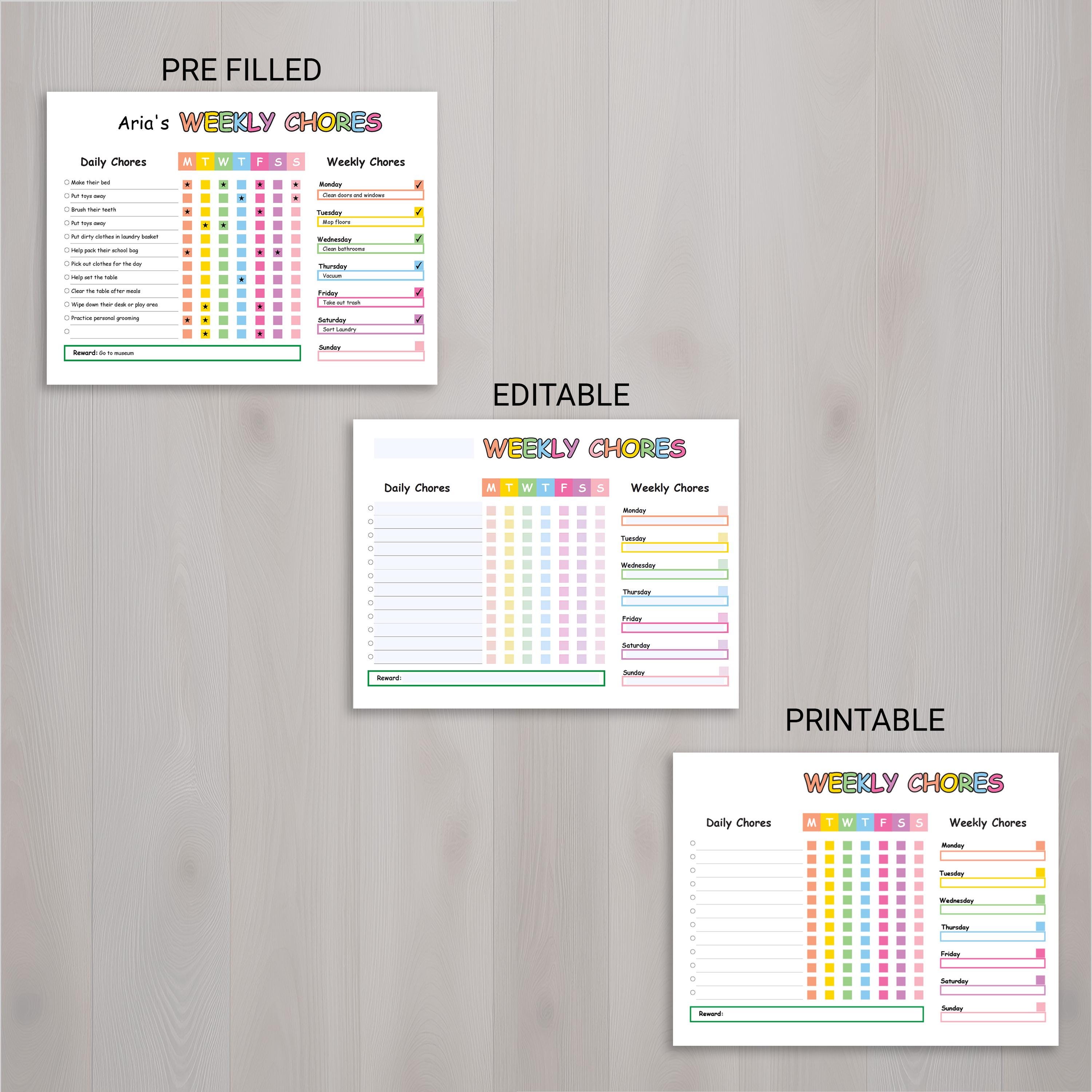 Customizable Chore Chart for Kids -|personalized Daily Reward System ...