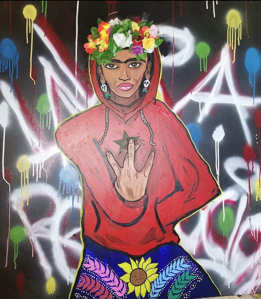 Tableau POP Art Signé SPACO - Représentation De Frida Kahlo En Style Graffiti Français - Œuvre Street Art