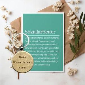 Sozialarbeiter Geschenk Karte mit personalisiertem Schlüsselanhänger Holz, Soziale Arbeit, Studium, Streetworker, Arbeit mit Jugendlichen