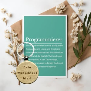 Carte cadeau programmeur avec porte clé en bois personnalisé, carte de voeux, anniversaire, informatique, informaticien, code, informatique