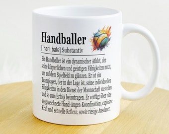 Handballer Geschenk Tasse beidseitig bedruckt mit Namen personalisierbar, Handballerin, Handball Trainer Geburtstag, Danke, Sportverein