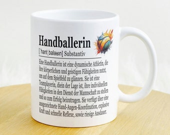 Handballerin Geschenk Tasse beidseitig bedruckt mit Namen personalisierbar, Handballer, Handball Trainerin Geburtstag, Danke, Sportverein
