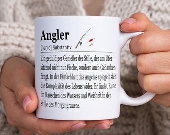 Angler Geschenk Tasse, beidseitig bedruckt, mit Namen Personalisierbar, Geburtstag, Weihnachten, Ausbildung, Abschluss, Danke, Abschied