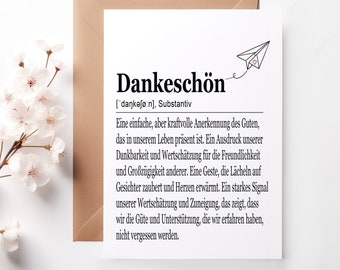 Dankeschön Karten A6 Definition, Dankeskarten, Danke sagen, Danksagung, Karte zum Danke sagen, Kollegen, Hochzeit, Taufe, Team, Dankesworte