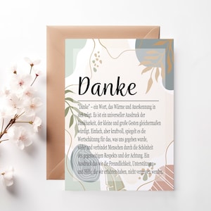 Carte de définition de remerciement verte et blanche avec un motif floral et abstrait, cartes de remerciement, adieu au bureau, amis, collègues, équipe