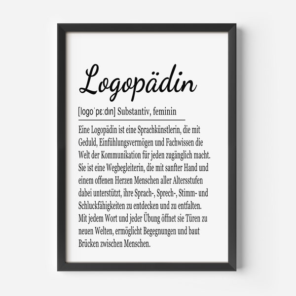 Logopädin Geschenk Bild A4 oder A3, personalisierbar, optional Rahmen, Logopädie Praxis Deko, Geburtstag, Ausbildung, Wandbild, Bilder