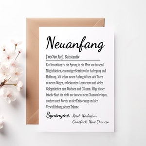 Carte de nouveau départ avec enveloppe, cadeau d'encouragement, changement d'emploi, cadeau d'adieu, nouvelles voies, phase de la vie, séparation, divorce, mariage