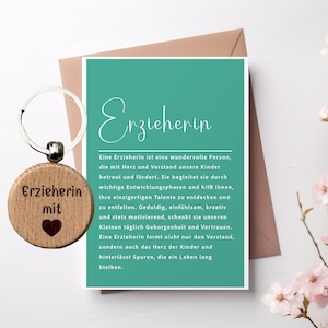 Carte éducatrice avec pendentif bol, avec prénom personnalisable au dos, cadeau éducatrice avec coeur, adieu, merci, merci