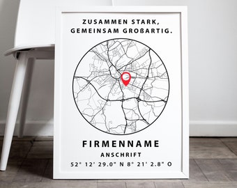 Friseursalon Wanddekoration, Bild mit Landkarte und Koordinaten, Friseurin Geschenk Poster mit und ohne Rahmen, Chefin, Friseur Meister