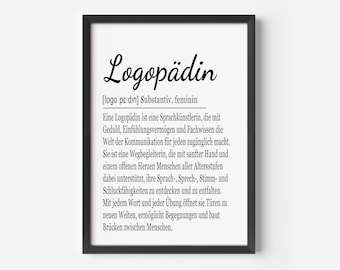 Logopädin Geschenk Bild A4 oder A3, personalisierbar, optional Rahmen, Logopädie Praxis Deko, Geburtstag, Ausbildung, Wandbild, Bilder