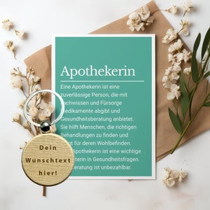 Carte cadeau pharmacien avec porte clé en bois personnalisé, cadeau pharmacie, collègue, médecine, travail, remerciement, anniversaire