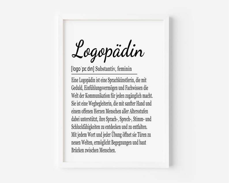 Logopädin Geschenk Bild A4 oder A3, personalisierbar, optional Rahmen, Logopädie Praxis Deko, Geburtstag, Ausbildung, Wandbild, Bilder Bild 7