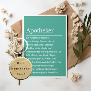 Apothekerscadeaubon met gepersonaliseerde houten sleutelhanger, apotheekcadeau, collega, medicijn, baan, bedankje, verjaardag