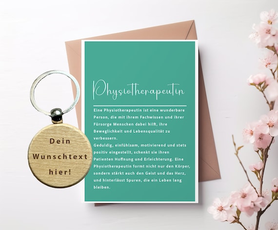 Physiotherapeutin Karte mit personalisiertem Schlüsselanhänger aus Holz, Physiotherapie Geschenk, Physio Praxis, Neue Kollegen, Abschied