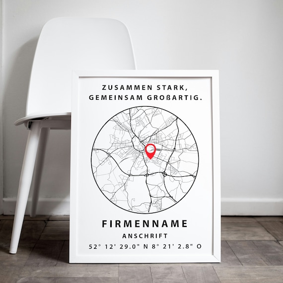 Praxis für Physiotherapie Deko, Geschenk Physiotherapeuten, Bild mit Landkarte und Koordinaten, Poster mit und ohne Rahmen, Therapeut, Danke
