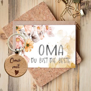 Oma du bist die Beste Karte mit Umschlag und Schlüsselanhänger Geschenk, Geburtstag, Danke, Geschenk von Enkelin, Aufmerksamkeit, Anhänger