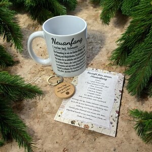 Neuanfang Geschenkset mit Tasse, Schlüsselanhänger und Karte, Abschiedsgeschenk, Jobwechsel, Hochzeit, Umzug, neue Wohnung, Freundin, Haus