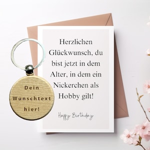Biglietto di auguri di compleanno con scritta e busta con portachiavi in legno personalizzato, incisione laser, biglietto di auguri, biglietto di ringraziamento