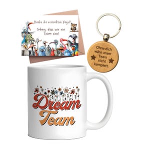 Dreamteam Geschenkset mit Tassen, Karte und Schlüsselanhänger für Kollegen, Mitarbeiter und Freunde, Dankeschön Weihnachten, Geschenk Büro