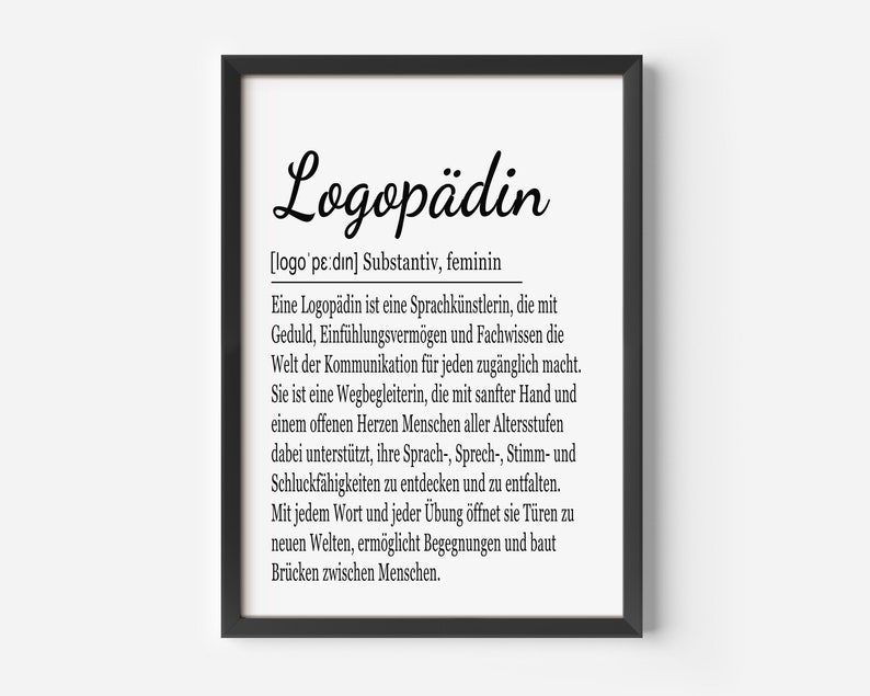 Logopädin Geschenk Bild A4 oder A3, personalisierbar, optional Rahmen, Logopädie Praxis Deko, Geburtstag, Ausbildung, Wandbild, Bilder Bild 1