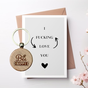 Tarjeta "Te amo jodidamente" con llavero Bee Happy para tu novia o novio, tarjeta de pareja, regalo de pareja, amor