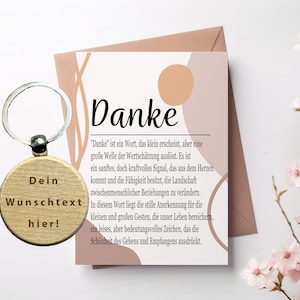 Karte Danke Boho-Stil mit personalisiertem Schlüsselanhänger Holz, Dankeschön Geschenk Frau und Mann, Abschied, Dankeskarte, Nette Worte