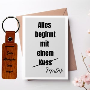 Gepersonaliseerde kaart met envelop en sleutelhanger, cadeaubon voor vriendin, verjaardag van partner, online dating, liefde, Tinder, grappig