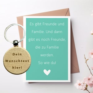 Carte "Amis qui deviennent famille" personnalisée avec porte-clés, cadeau meilleurs amis, âme sœur, BFF, meilleur ami