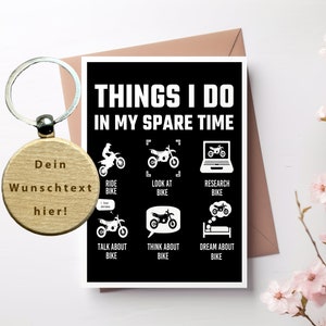 Motorrad Karte " Dinge die ich in meiner Freizeit tue" mit personalisiertem Schlüsselanhänger, Motocross, Crossrad, Geschenk, Freund, Vater