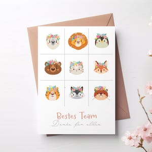De beste teamkaarten voor de kinderopvang of basisschool met dierenmotieven, meisjes, cadeau voor vrouwen, afscheidscadeau voor opvoeders en leerkrachten, bedankt