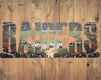 Oakland Raiders Text Sublimation Metal Sign- Oakland Coliseum Side
