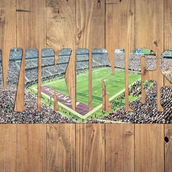 Minnesota Vikings Text Photo Metal Sign- U.S. Bank Stadium