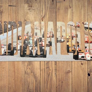 Indianapolis Speedway Indy 500 Racing Text Photo Metal Sign - 90&#39;s Vintage Photo