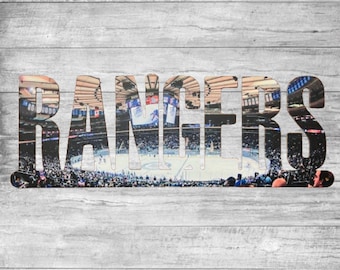 New York Rangers Text Photo Metal Sign- Madison Square Garden