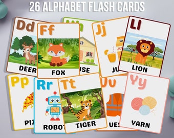 Alphabet Flash Cards for Kids, Alphabet Poster, Montessori Cards , Printable Flashcards, Busy Book, Toddler Flashcards, Preschool Curriculum