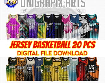 20 pezzi di design per maglie da basket / Pacchetto PSD modificabile / Stampe da basket