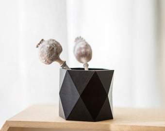 Small Black Plant Pot, 3D Printed Geometric Cactus Planter Set for Indoors Home Decor,  Unique Gift for Plant Lower