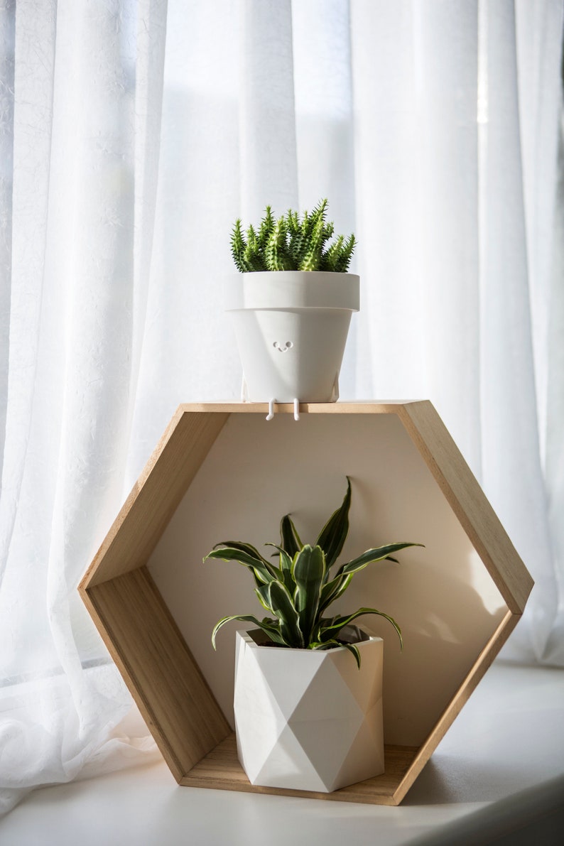 Set of White Pots, 3D Printed Geometric Cactus Planter Set for Indoors Home Decor, Unique Gift for Plant Lower image 5