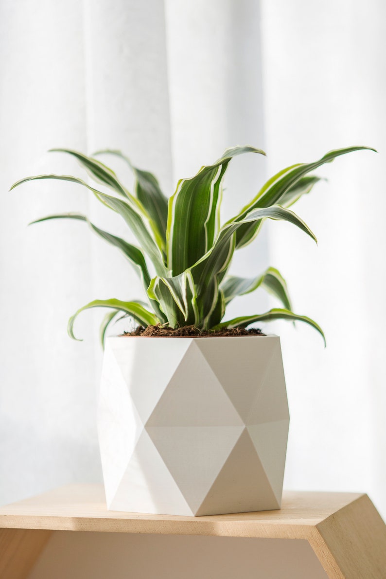 Set of White Pots, 3D Printed Geometric Cactus Planter Set for Indoors Home Decor, Unique Gift for Plant Lower image 2