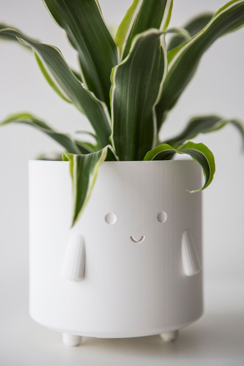 Set of White Black Happy Face Plant Pots, Cute Pen Pencil Holders,Face Planters, Eco-Friendly Succulent Cactus pot, Gift for Plant Lover image 5