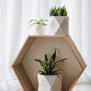 Set of White Pots, 3D Printed Geometric Cactus Planter Set for Indoors Home Decor, Unique Gift for Plant Lower image 1