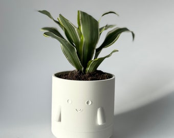 White Happy Face Pot With Drainage, Cute 3D Flower Planter, Eco-Friendly Succulent Cactus Pot For Homedecor, Gift for Plant Lover