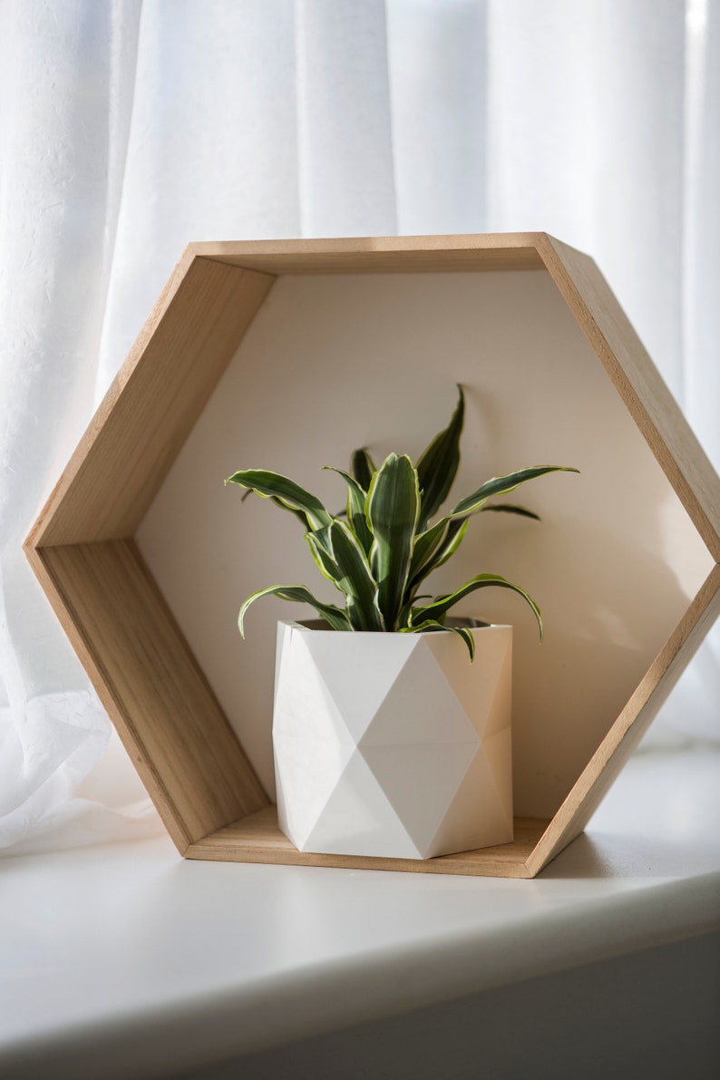 Set of White Pots, 3D Printed Geometric Cactus Planter Set for Indoors Home Decor, Unique Gift for Plant Lower image 3