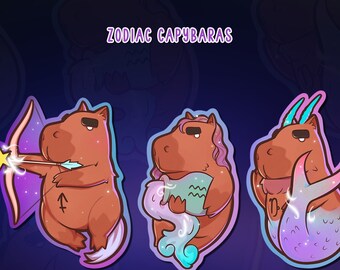 Silly Zodiac Capybara Vinyl Sticker | Sagittarius | Capricorn | Aquarius | Fantasy | Horoscope | Cute Doodles