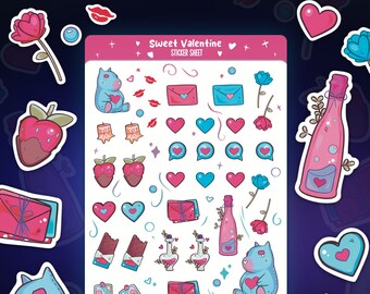 Sweet Valentine Sticker Sheet | Planner Stickers | Journal Stickers | Cute Romance BFF Lovers February 14