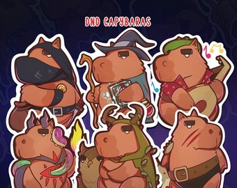 Silly DnD Capybara | Druid | Bard | Barbarian | Warlock | Wizard | Rogue | Dungeons and Dragons | Roleplay | Vinyl Stickers