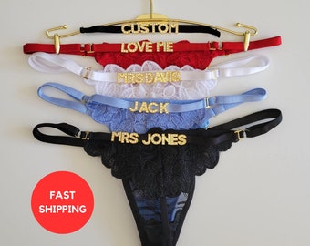 Custom  Thong G-strings With Gold Charms Name - Personalized Charm Thong with any name - Custom Thong Bikini - Couple Gift